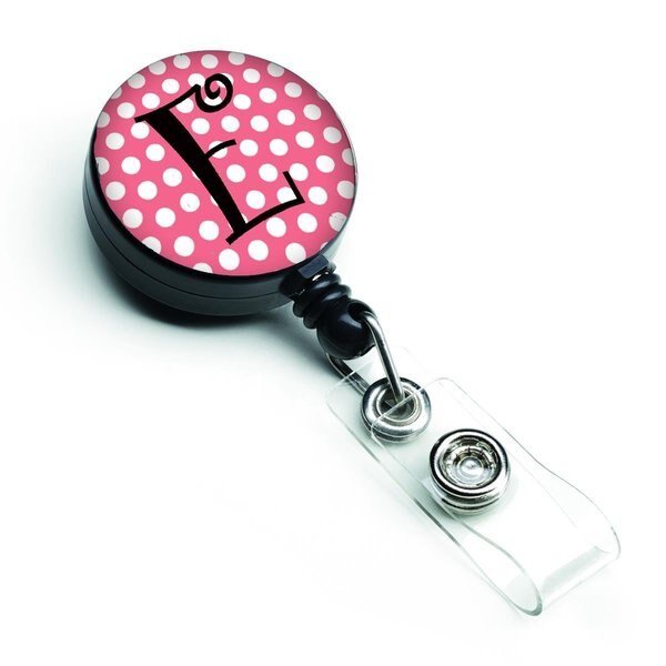Letter E Monogram Pink and Black Polka Dots Retractable Badge Reel, Carolines Treasures, Mfr#: CJ1001-EBR
